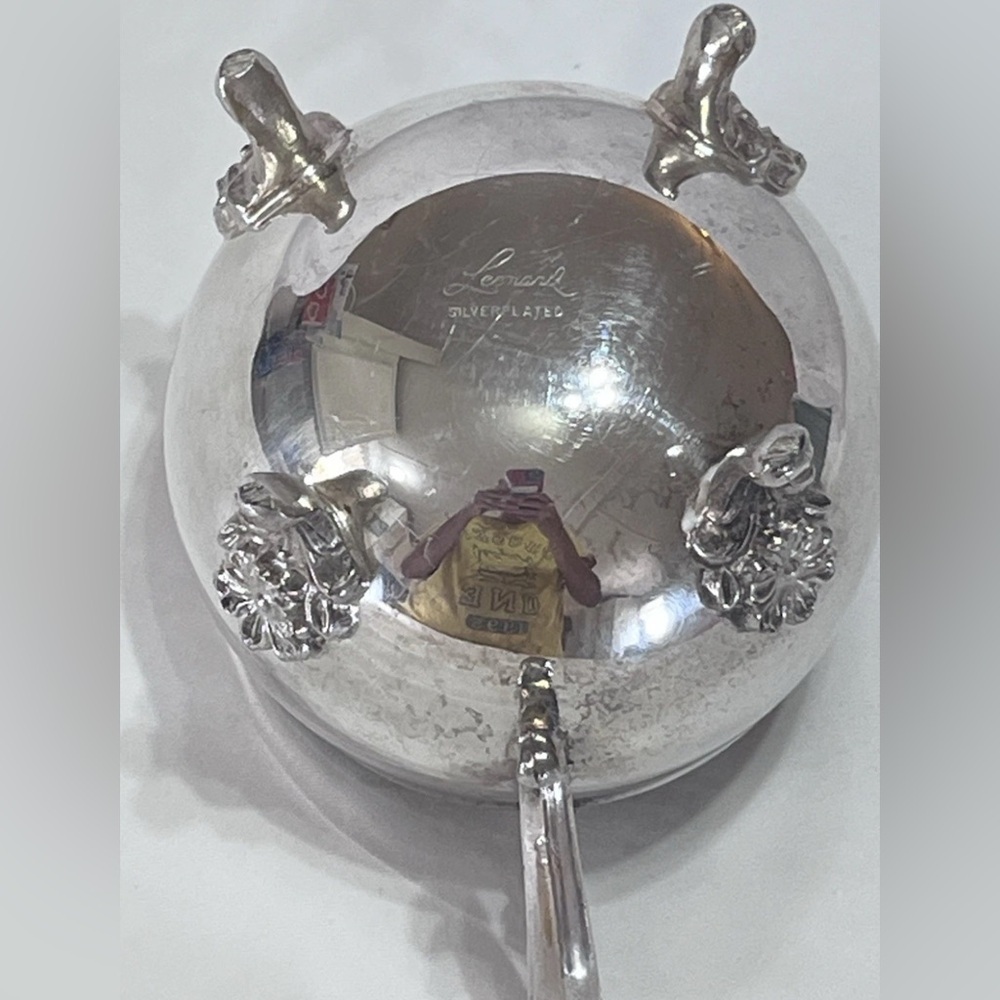 Vintage Leonard Silver Plated Footed Creamer Detailed Floral 3.25" Tall - Picture 7 of 8